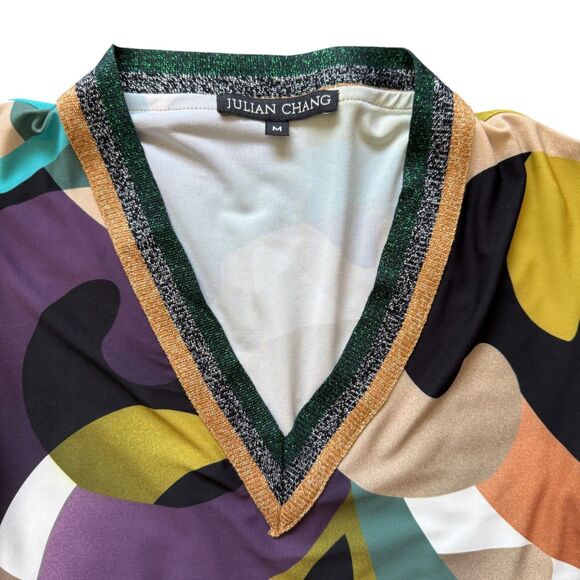 EUC Julian Chang Vibrant Retro Geometric Print Long Sleeve‎ Dress Size M - Picture 3 of 7